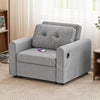 Single Sofa Bed, 3-in-1 Convertible Pull Out Sleeper Sofa Bed Chair with USB Ports & Side Pocket for Living Room, Guest Room